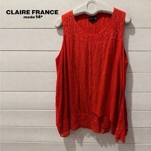 CLAIRE FRANCE Coral Sleeveless Tunic Lace Trim Size 2X